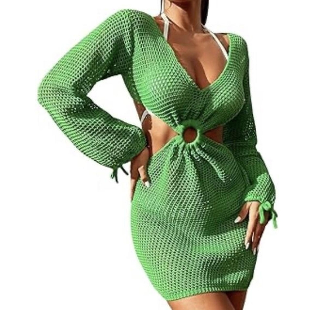 New Vibrant Green Knit Swimsuit Cover Up